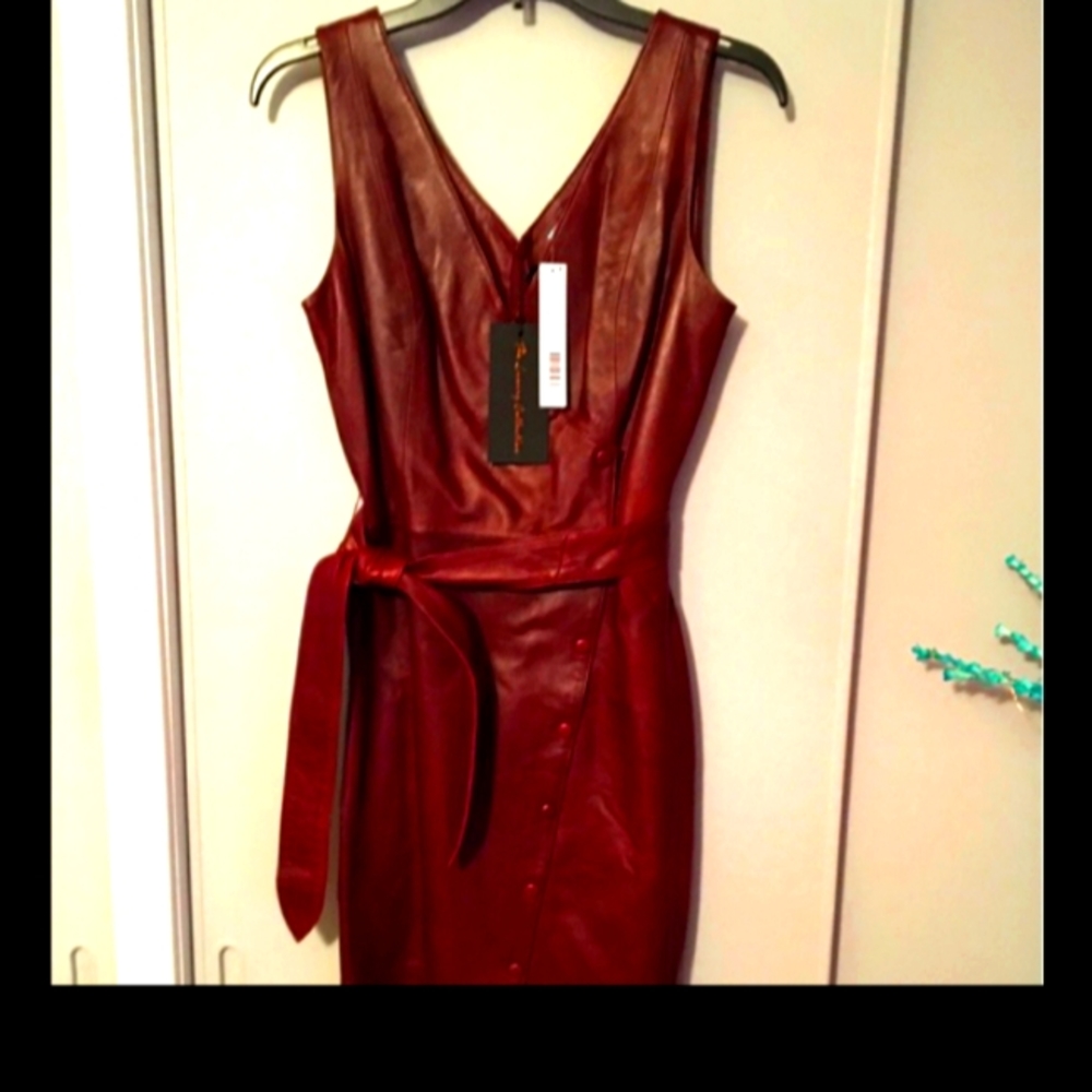 Antonio Melani burgundy real leather dress